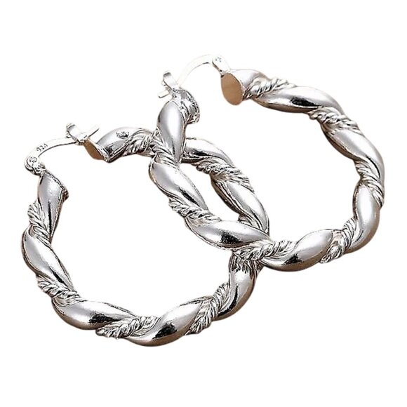 1 1/2 Inch 38mm Hoop Sterling Silver Pierced Post Earrings - Picture 8 of 9